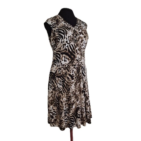 Fit & Flare Stretchy Animal Print Princess Dress,Front Detail, TanJay, Size L - Picture 1 of 10